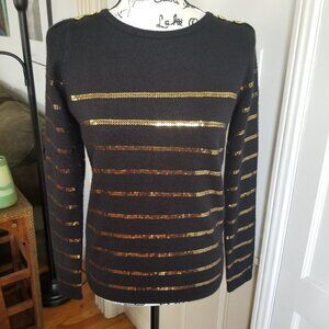 DEPT Soft Black Sweater Decorated with Gold Sequins and Buttons NWOT Sz XS